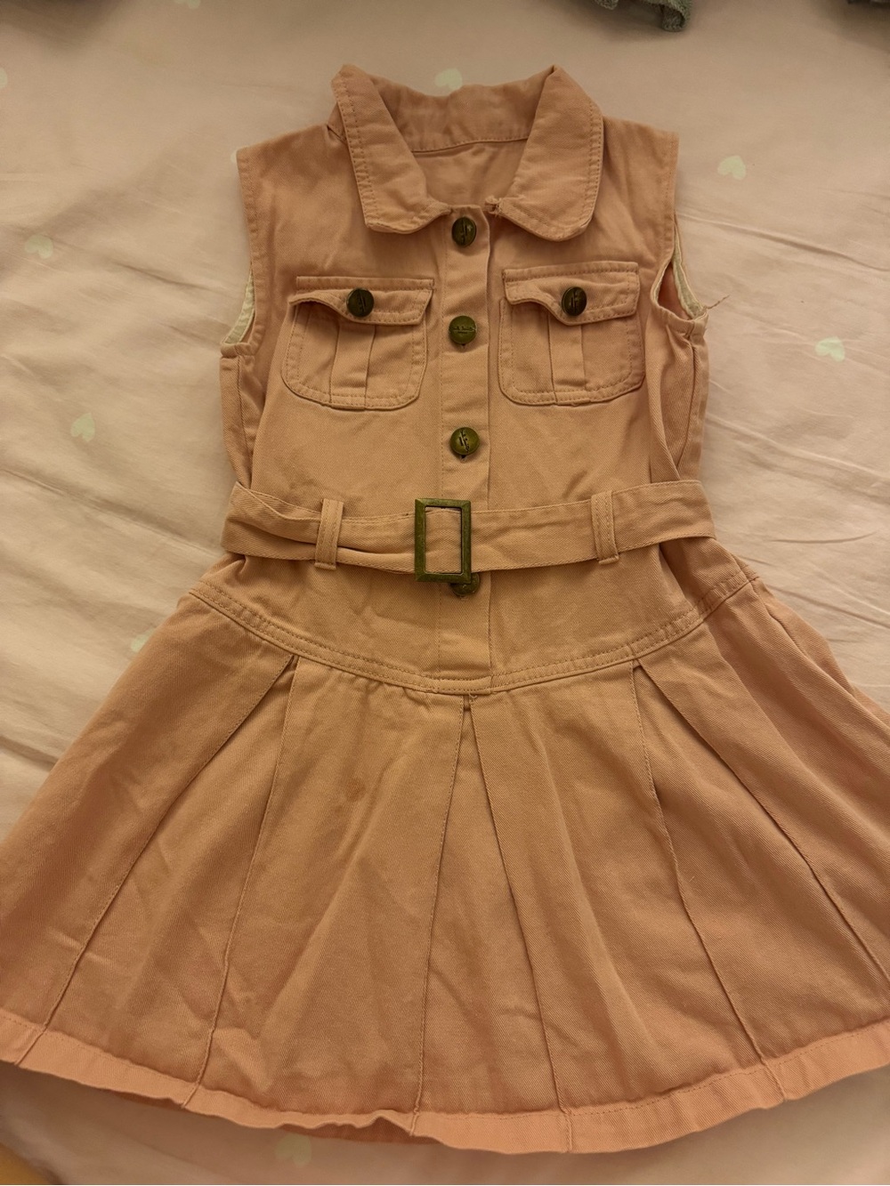 Girls Pink Sleeveless Belted Dress with Pockets